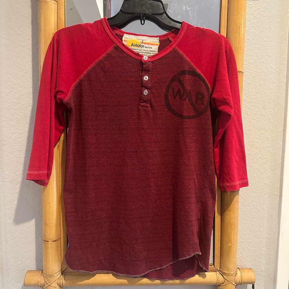 Rare Aviator Nation baseball tee / WAR IS NOT THE ANSWER text & graphic - Picture 3 of 15